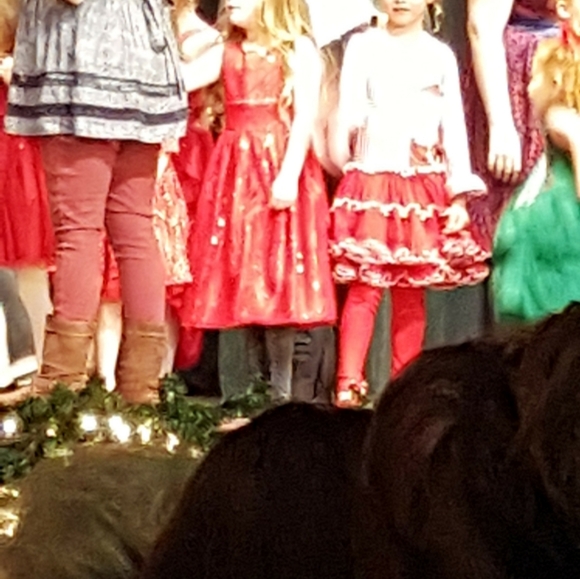 Red sequin holiday dress with satin waist tie - Picture 7 of 7